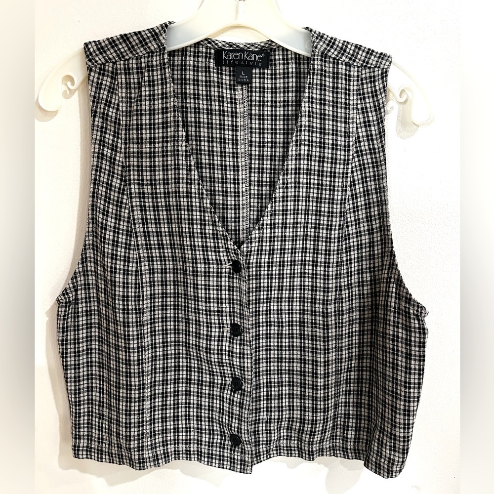 Karen Kane Black and White Checkered Vest